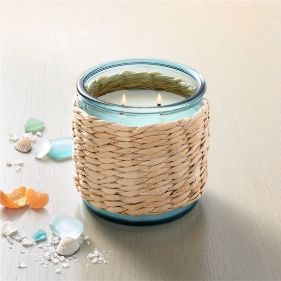 HEARTH & HAND NWT 2-wick tinted glass sun & citron rattan wrapped candle -13oz - Picture 1 of 6
